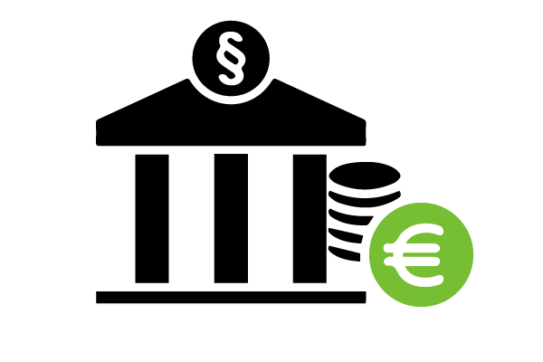 Das Icon zeigt ein Gerichtsgebäude und ein Euro Symbol